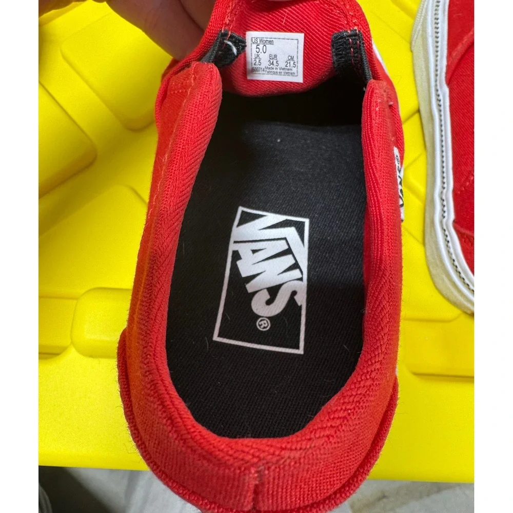 Vans Classic Slip-On Red Canvas Sneakers Women Size 5 Checkered Foxing Stripe
